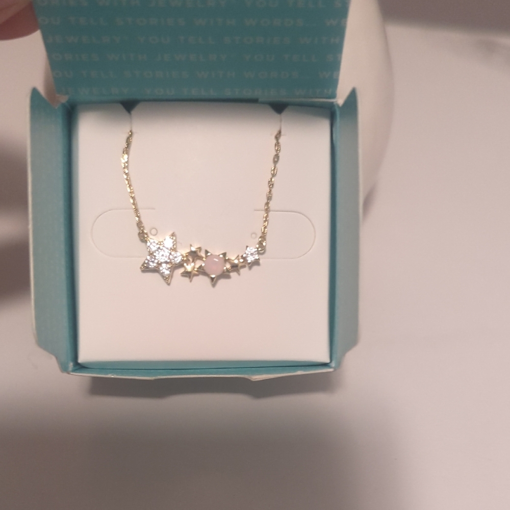 Origami‎ Owl Gold Necklace with Pink and White Stars